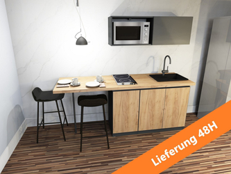 The complete kitchen is 120 cm wide with a 200 cm countertop