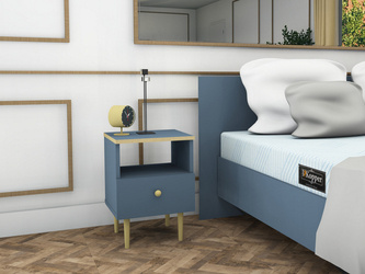 Bedside table ESTELLA GLAMOR blue matte and brushed gold aluminum