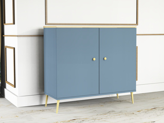Two-door Dresser with shelves ESTELLA GLAMOR blue matte and brushed gold aluminum
