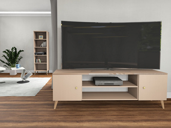 Two-door TV cabinet ESTELLA BOHO smoky macchiato and glass effect finish