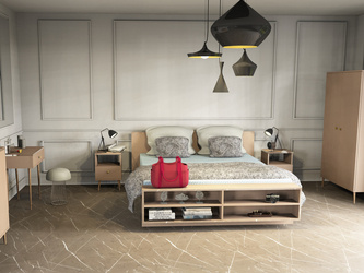 Double bed ESTELLA BOHO smoky macchiato and glass effect finish