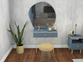 Dressing table ESTELLA GLAMOR blue matte and brushed gold aluminum