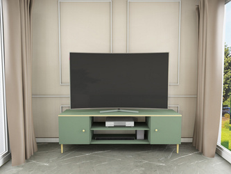 Two-door TV cabinet ESTELLA Glamor smoky green and brushed gold aluminum